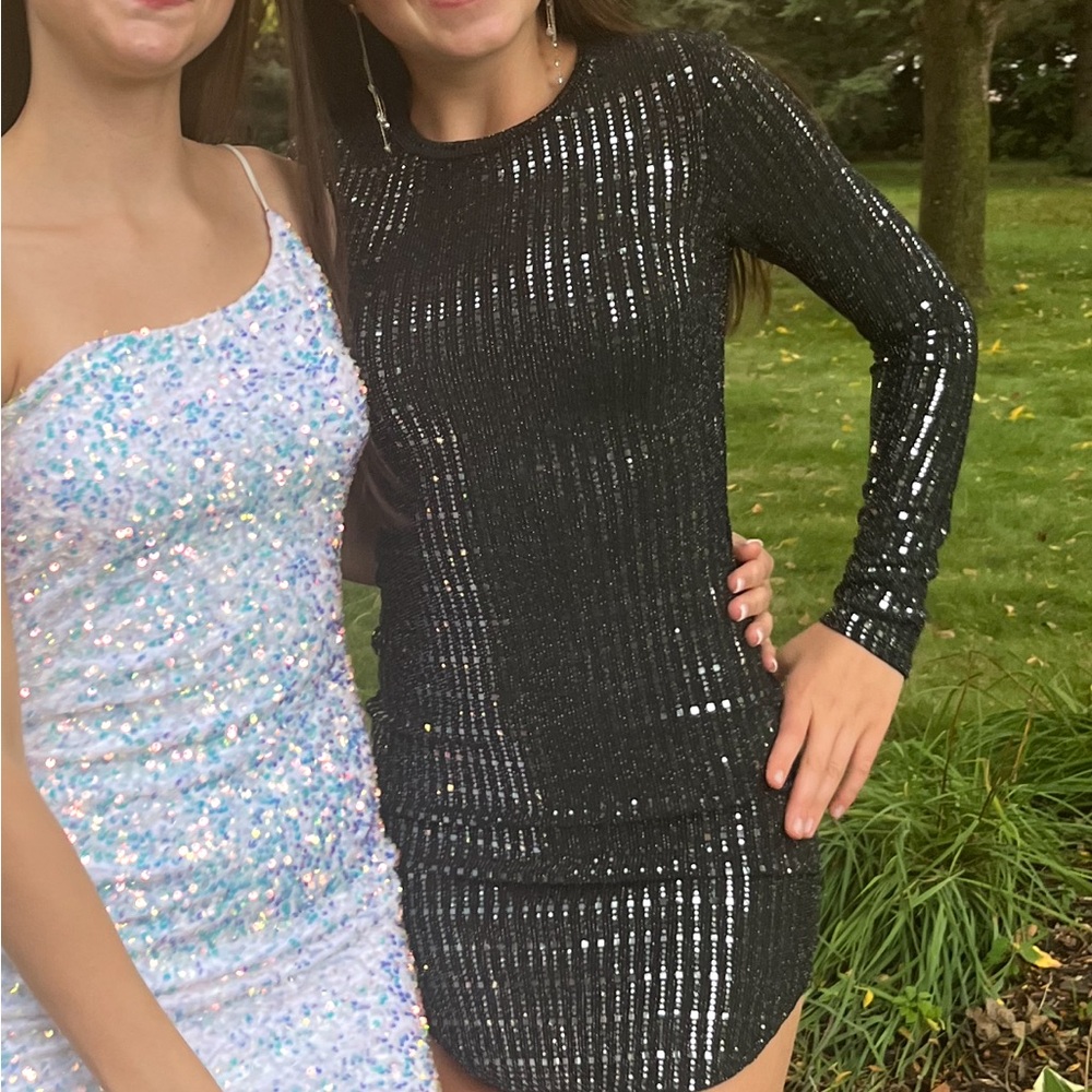 B Darlin Black Sequin Long Sleeve Dress